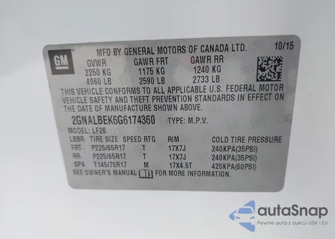 2016 Chevrolet Equinox Ls from USA, damaged, VIN 2GNALBEK6G6174360